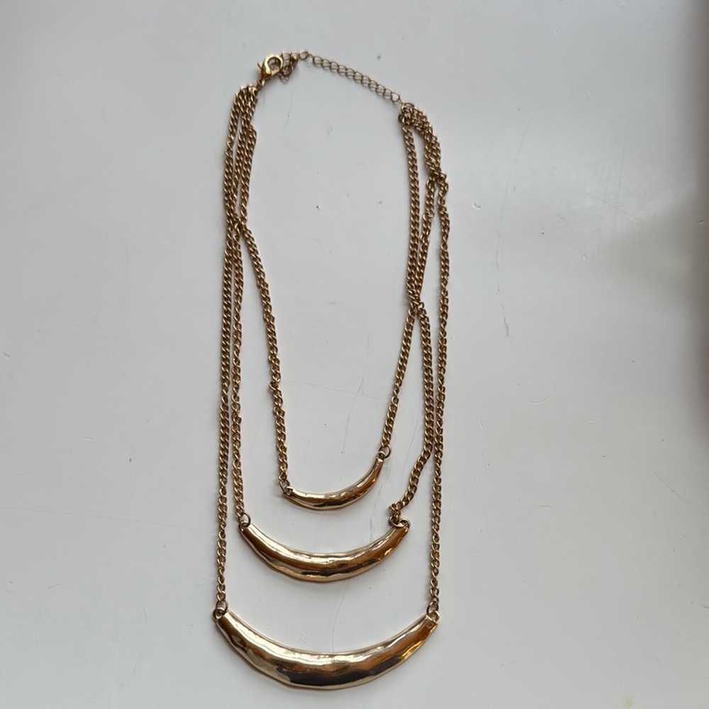 Layered Hammered Gold Tone Crescent Layered Choker Necklace